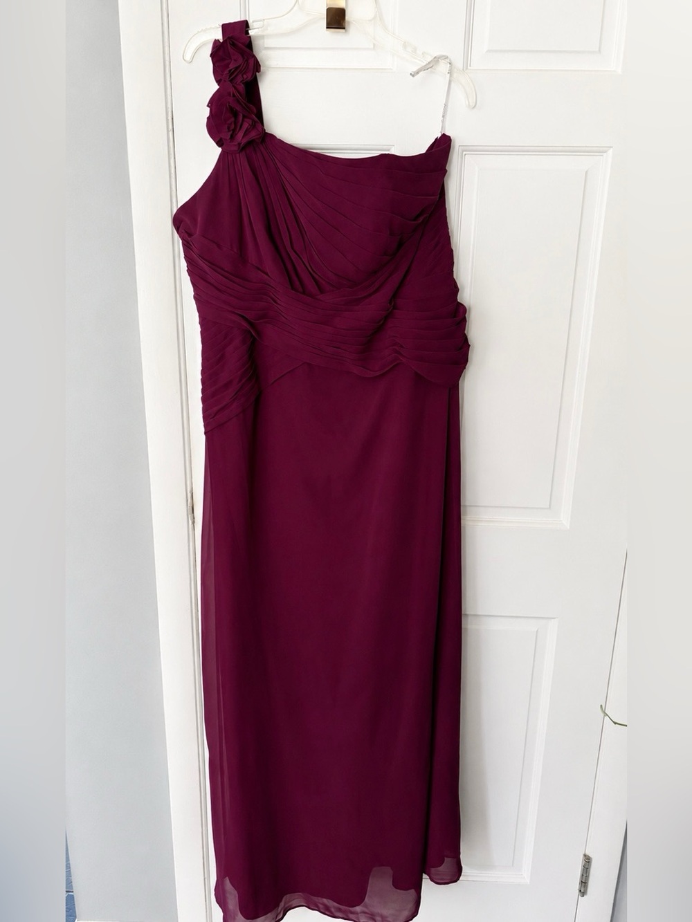 David's Bridal One-Shoulder Wine Evening Gown
